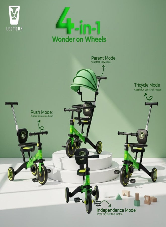 Leotoon Licensed Ben10 4 in 1 Trot n Roll Tricycle, Sunshade, 3 Mute EVA Wheels, Big Wheel Hub, Steel Frame, Non-Slip Tyres, Extendable Handle, Convertible to Balance Bike, Ben10, 2 to 6 Years - Image 4